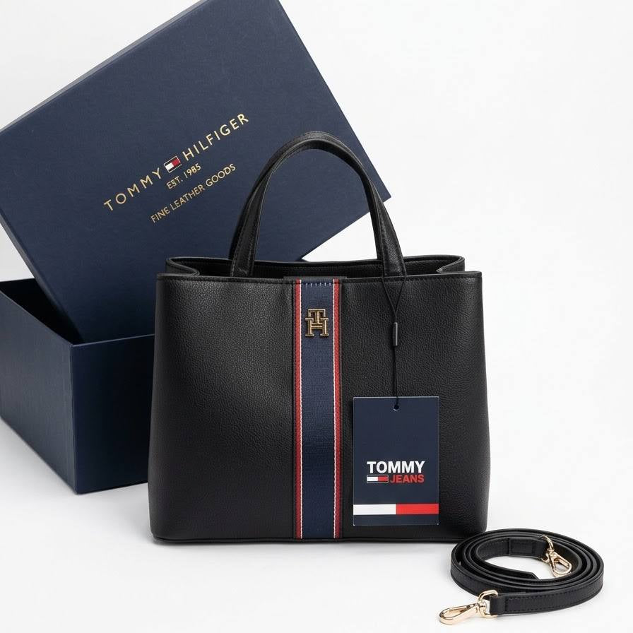 Tommy Hilfiger Fine Leather Structured Handbag with Detachable Strap