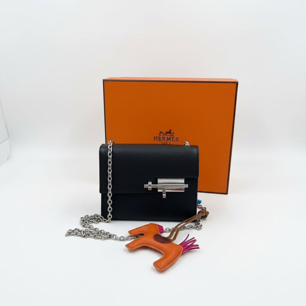 Hermes Black Chain Strap Bag with Signature Horse Charm