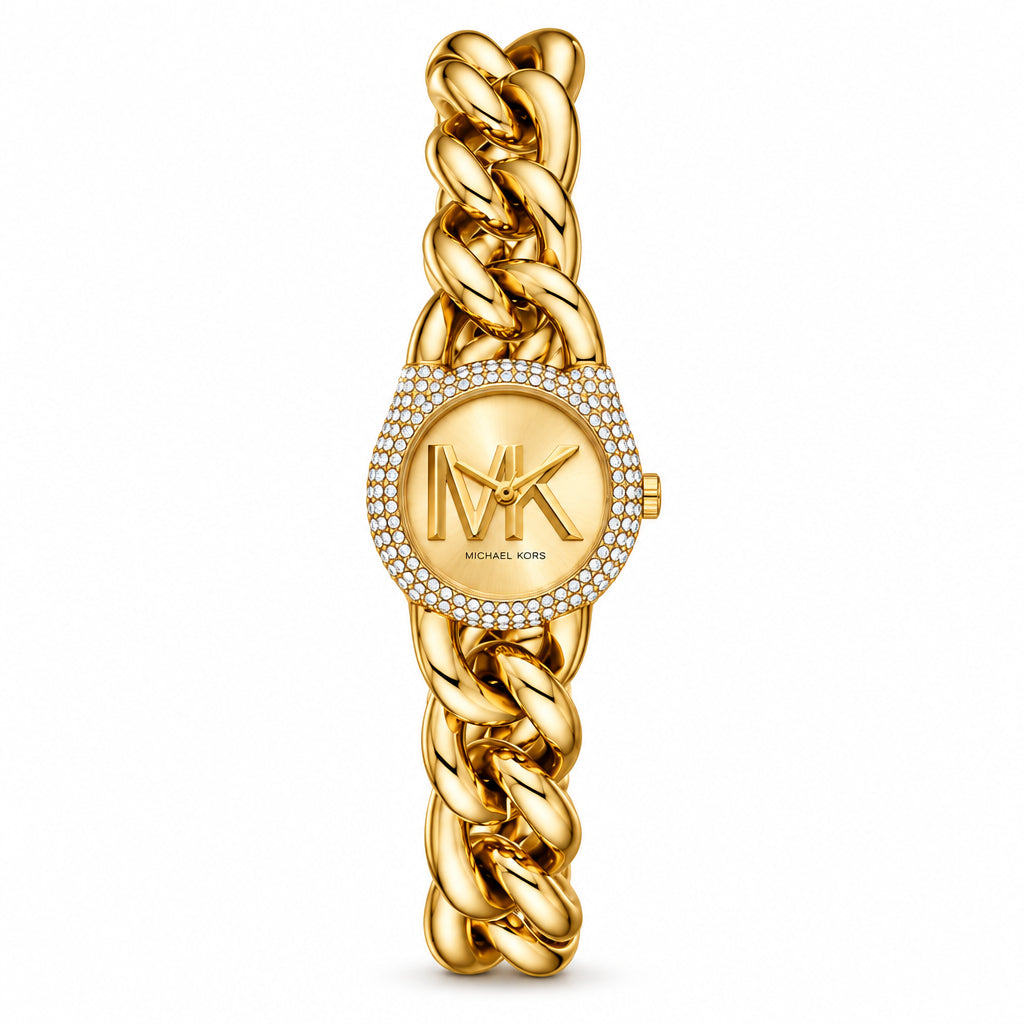 Michael Kors Gold Tone Crystal Embellished Chain Link Watch