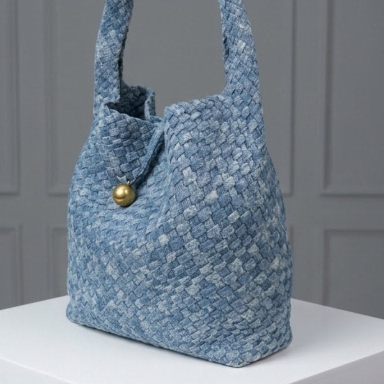 Bottega Veneta Style Woven Shoulder Bag with Matching Pouch