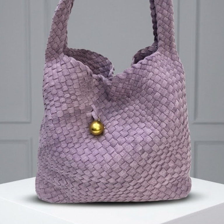 Bottega Veneta Style Woven Shoulder Bag with Matching Pouch