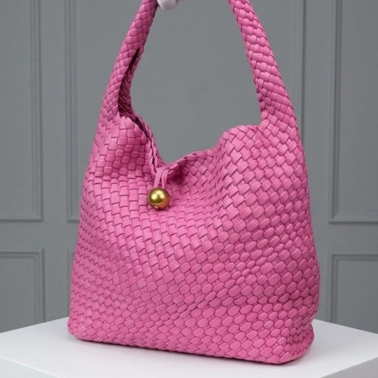 Bottega Veneta Style Woven Shoulder Bag with Matching Pouch
