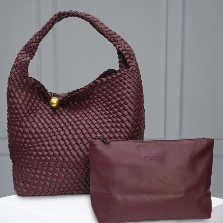 Bottega Veneta Style Woven Shoulder Bag with Matching Pouch