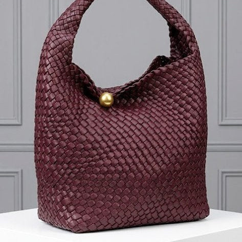 Bottega Veneta Style Woven Shoulder Bag with Matching Pouch
