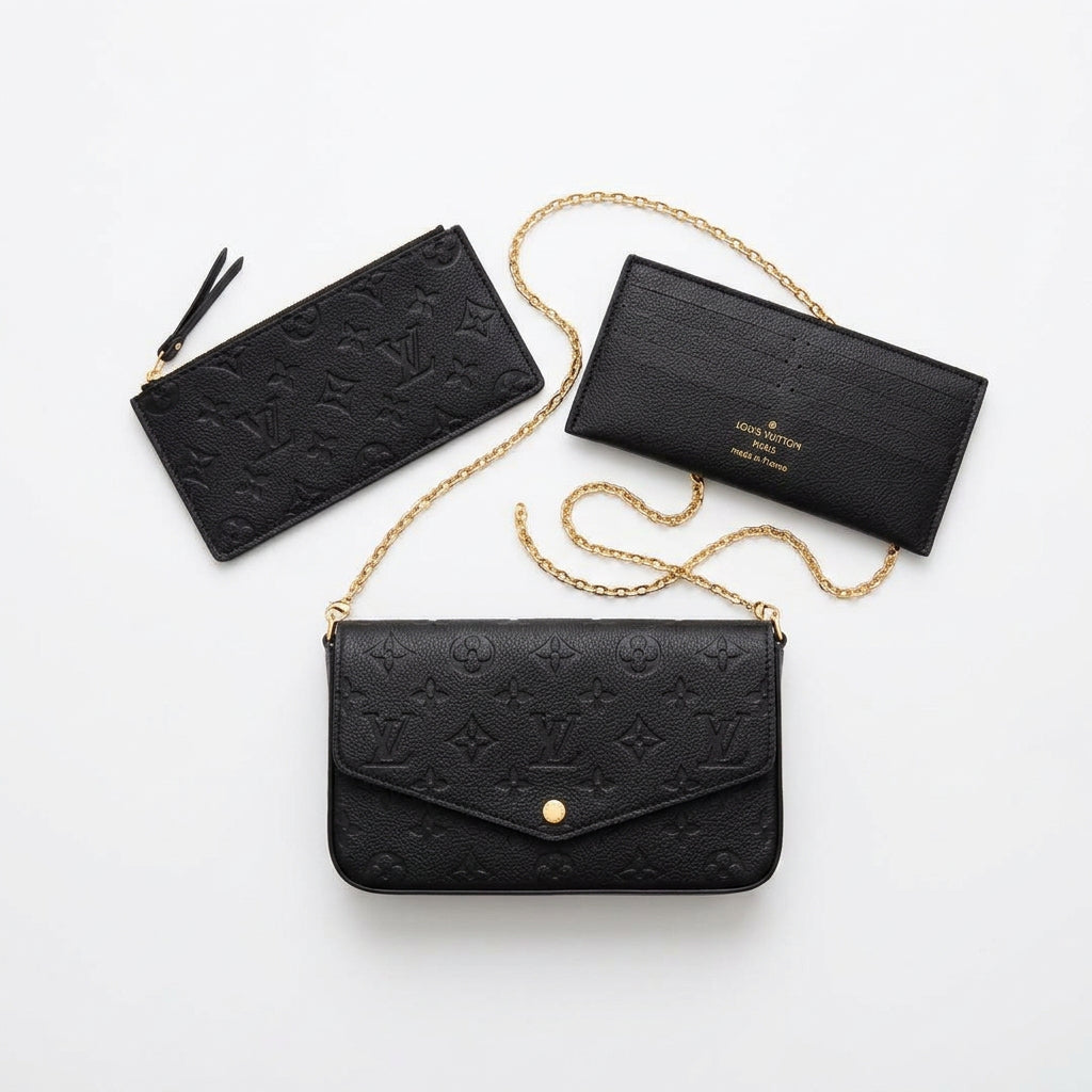 Monogram Embossed Crossbody Bag Set with Gold Chain
