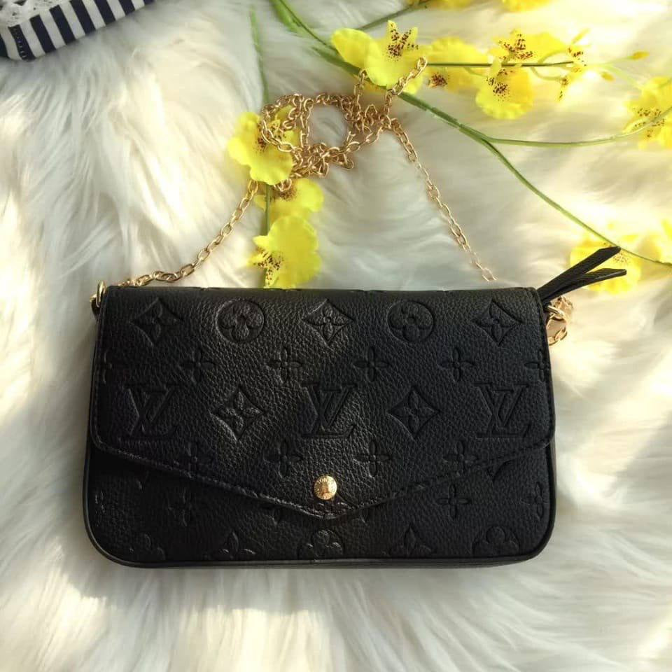 Monogram Embossed Crossbody Bag Set with Gold Chain