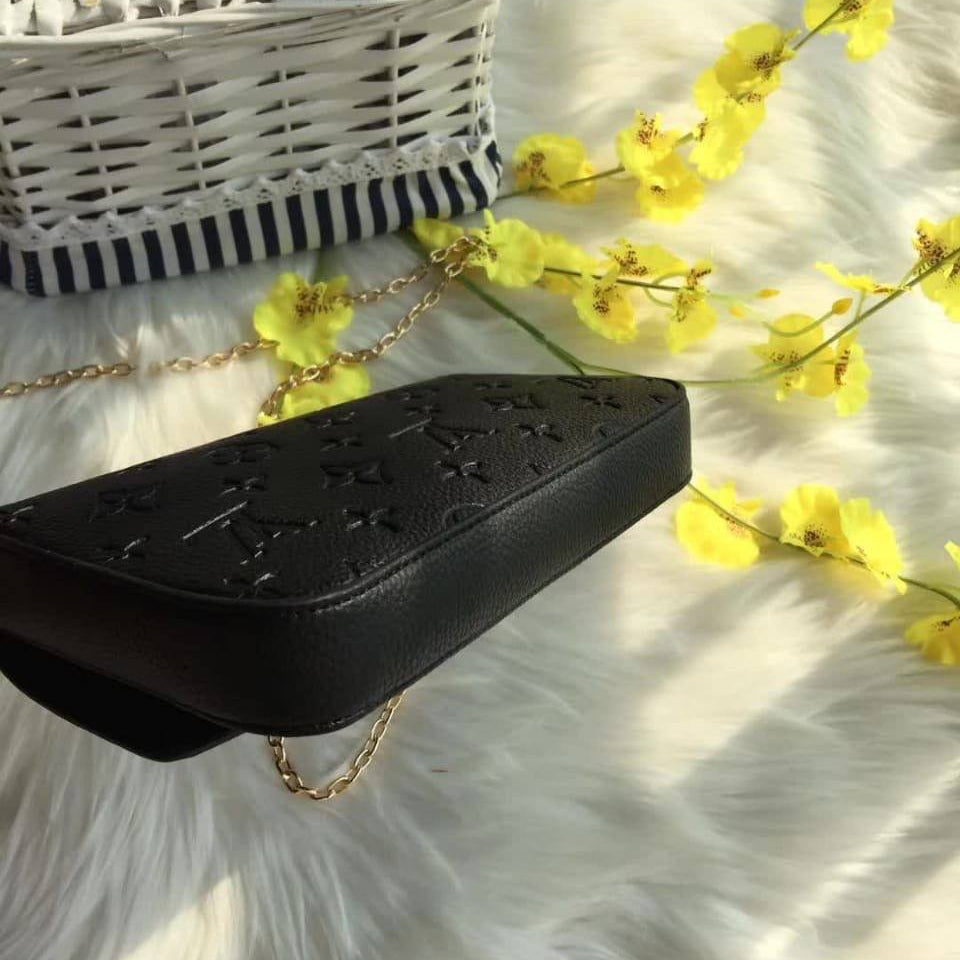 Monogram Embossed Crossbody Bag Set with Gold Chain