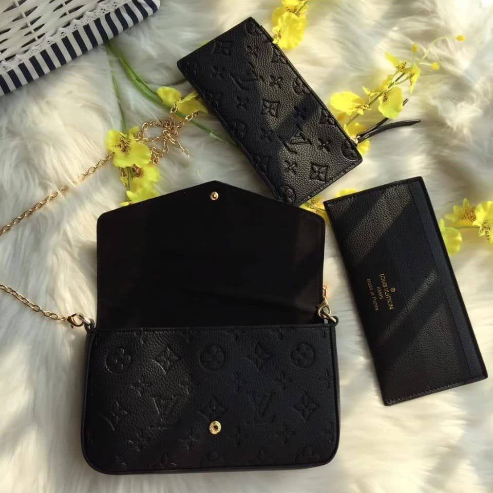 Monogram Embossed Crossbody Bag Set with Gold Chain