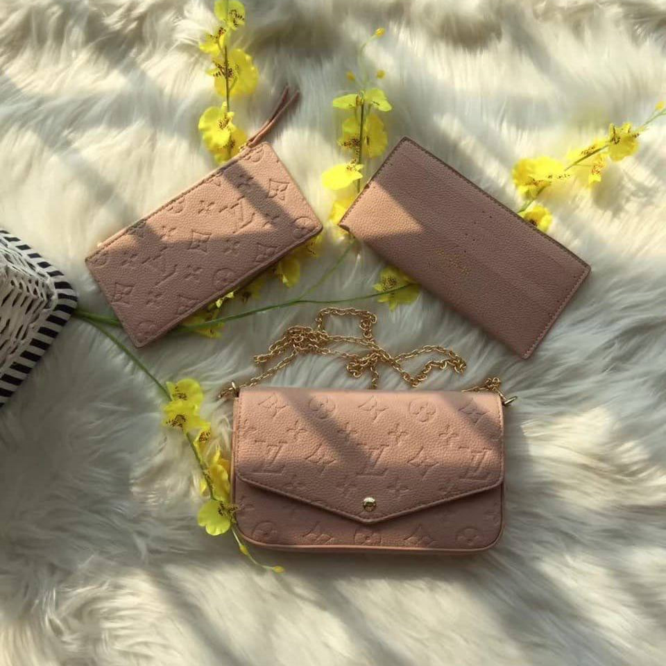 Monogram Embossed Crossbody Bag Set with Gold Chain