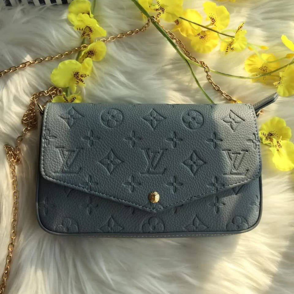 Monogram Embossed Crossbody Bag Set with Gold Chain