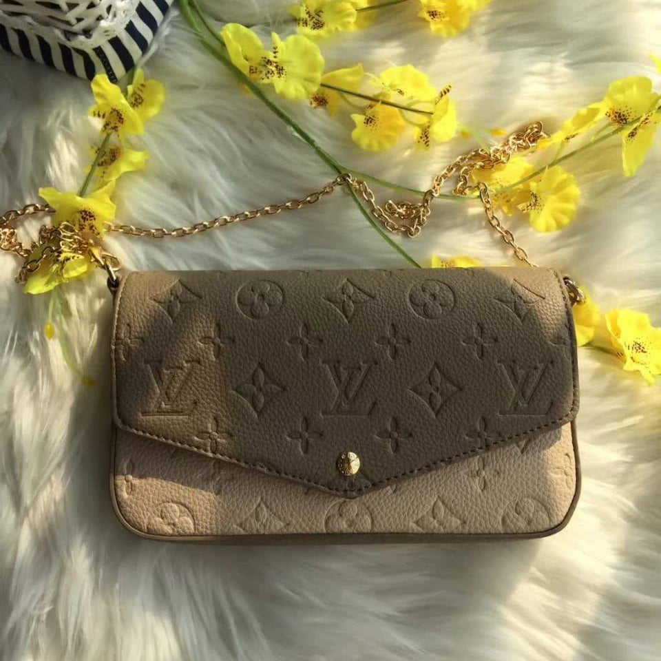 Monogram Embossed Crossbody Bag Set with Gold Chain