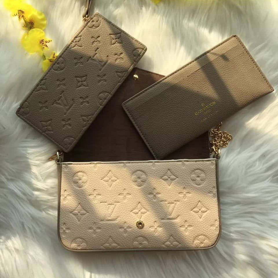 Monogram Embossed Crossbody Bag Set with Gold Chain