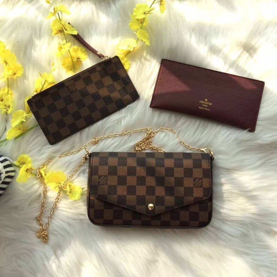 Monogram Embossed Crossbody Bag Set with Gold Chain