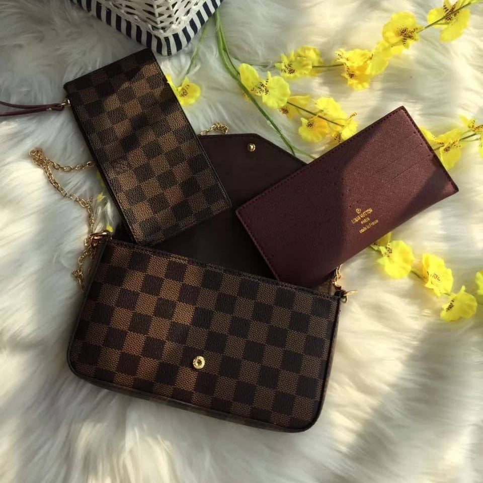Monogram Embossed Crossbody Bag Set with Gold Chain