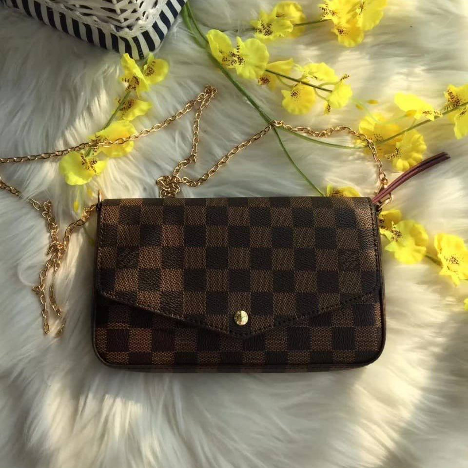Monogram Embossed Crossbody Bag Set with Gold Chain