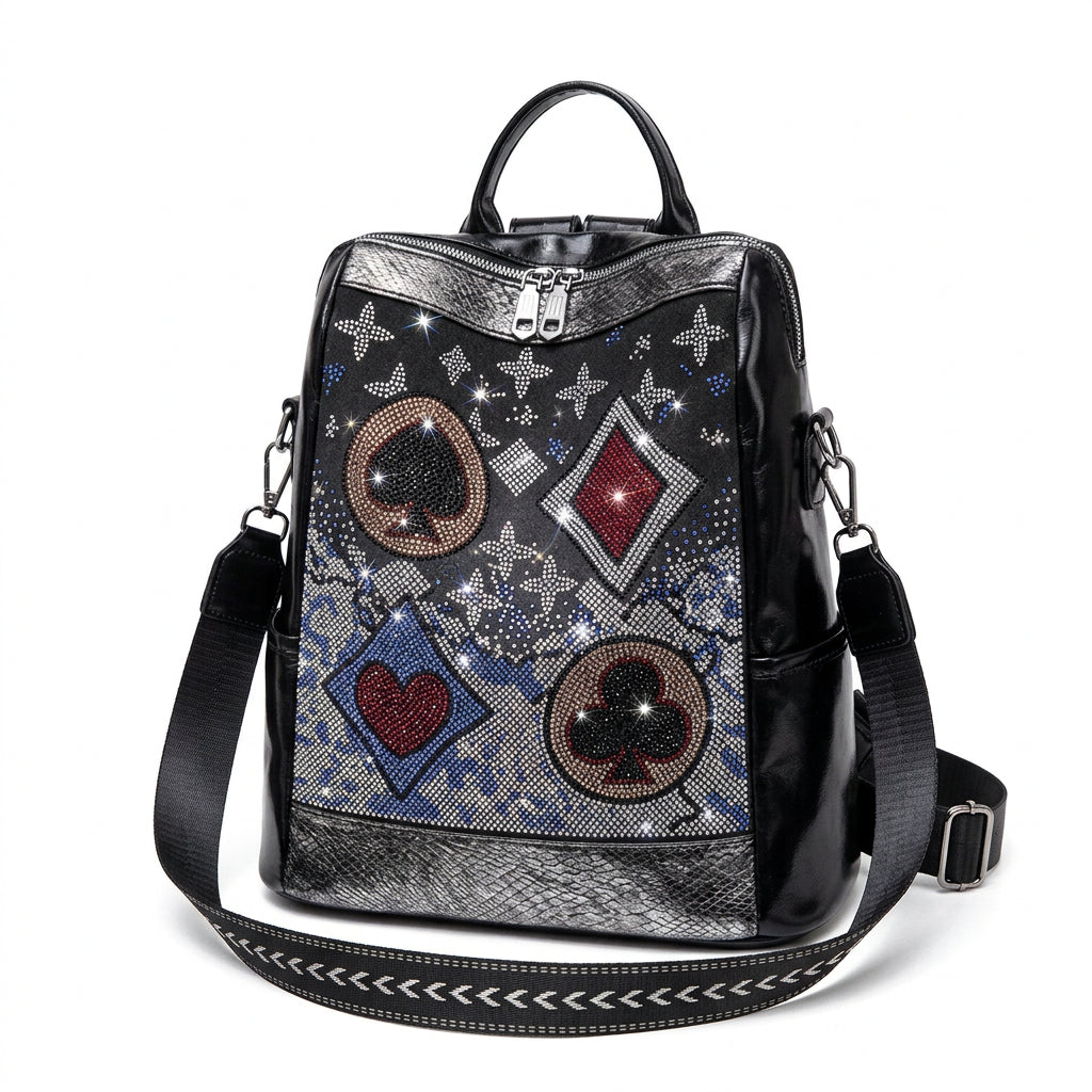 Rhinestone Playing Card Suit Pattern Backpack