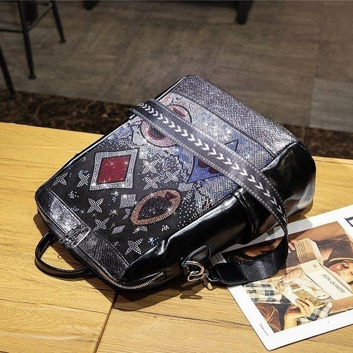 Rhinestone Playing Card Suit Pattern Backpack