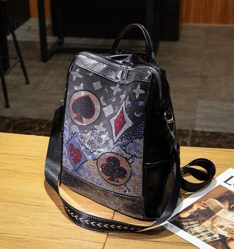Rhinestone Playing Card Suit Pattern Backpack