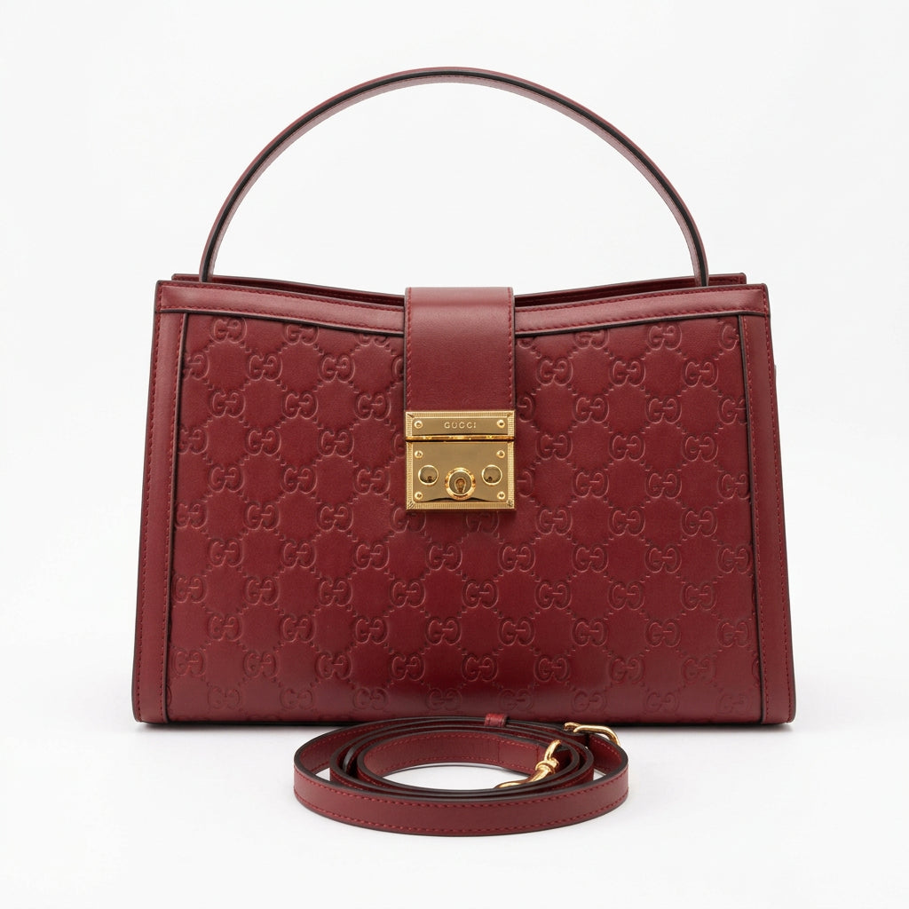Gucci Red Embossed Leather GG Logo Handbag