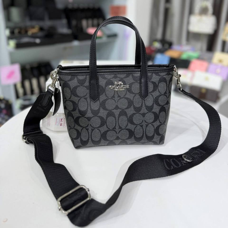 Coach Mini Tote Bag in White Signature Canvas with Logo Webbing Strap 👜🤍✨