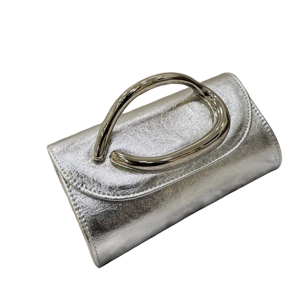 Metallic Silver Sculptural Handle Clutch Bag 🩶✨👜