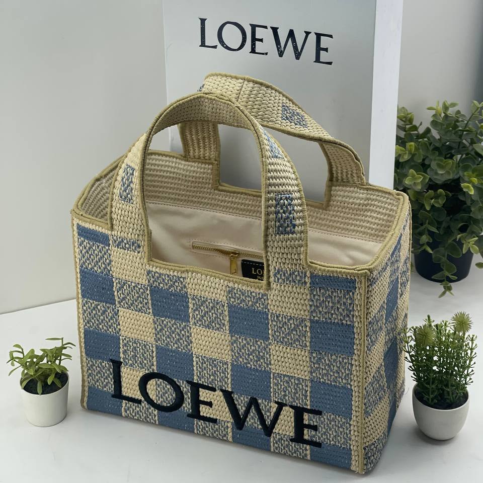 Loewe Checkered Tote: Blue Beige Black & White 💙👜🤍