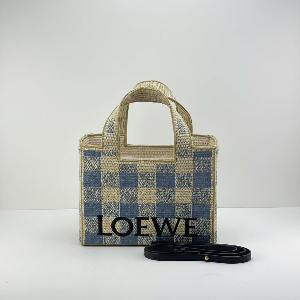 Loewe Checkered Tote: Blue Beige Black & White 💙👜🤍