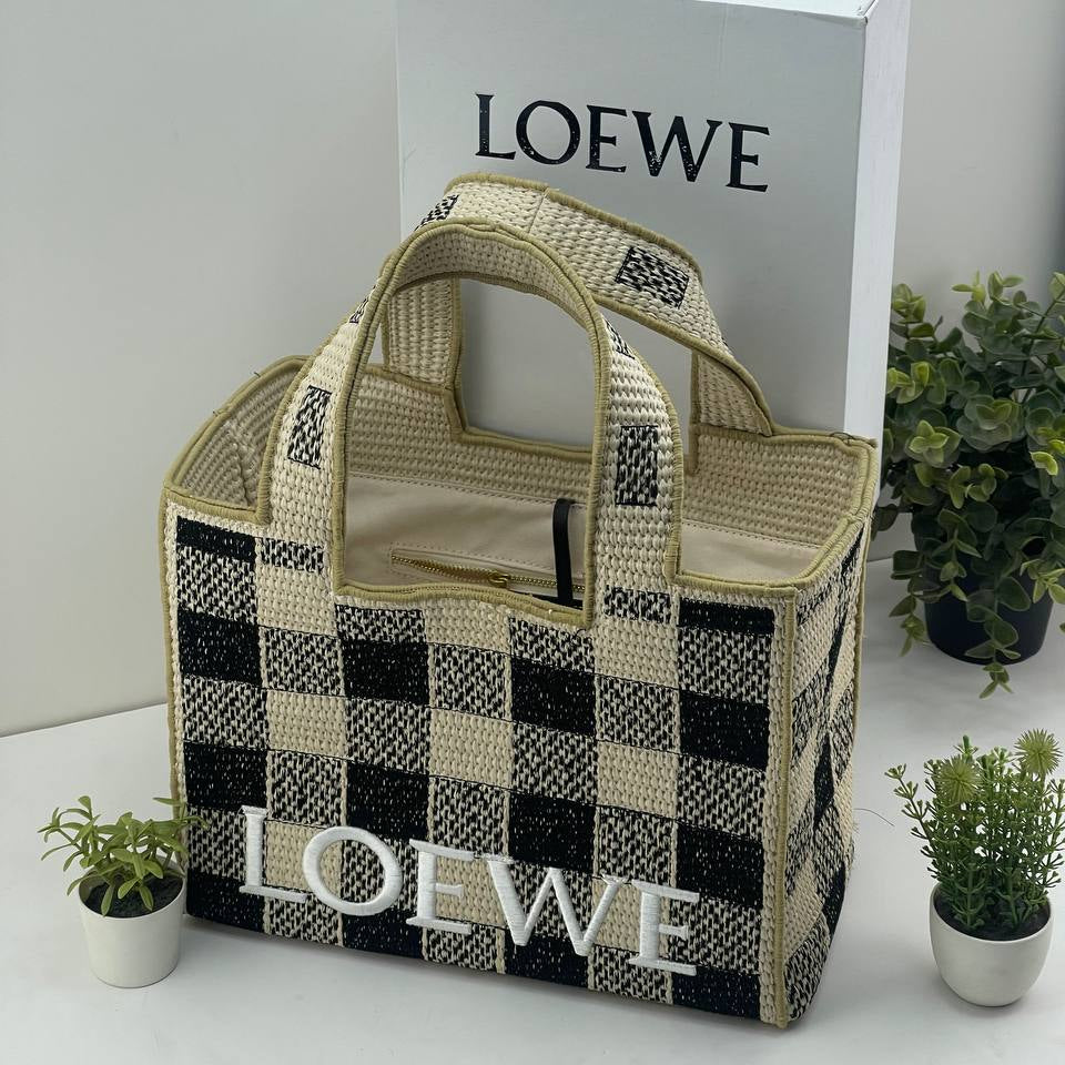 Loewe Checkered Tote: Blue Beige Black & White 💙👜🤍