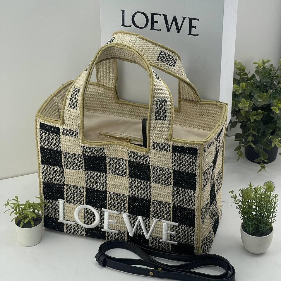 Loewe Checkered Tote: Blue Beige Black & White 💙👜🤍