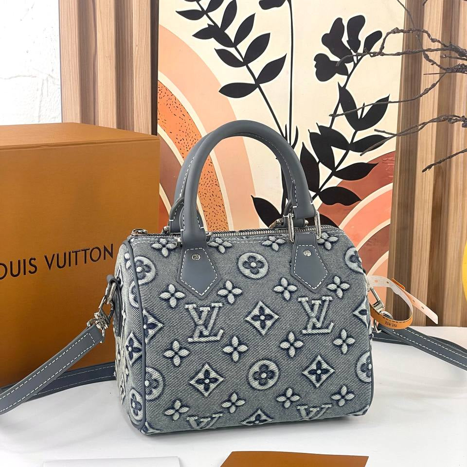 Louis Vuitton Denim Monogram Handbag with Crystal Embellishments