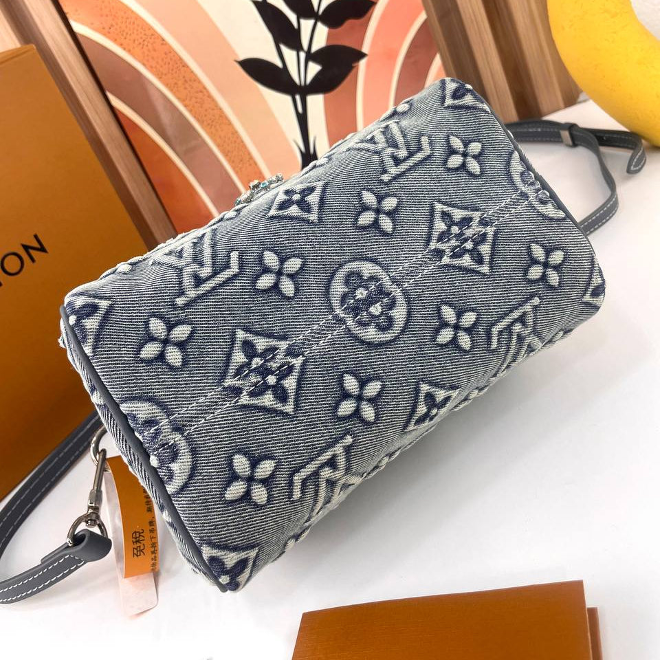 Louis Vuitton Denim Monogram Handbag with Crystal Embellishments