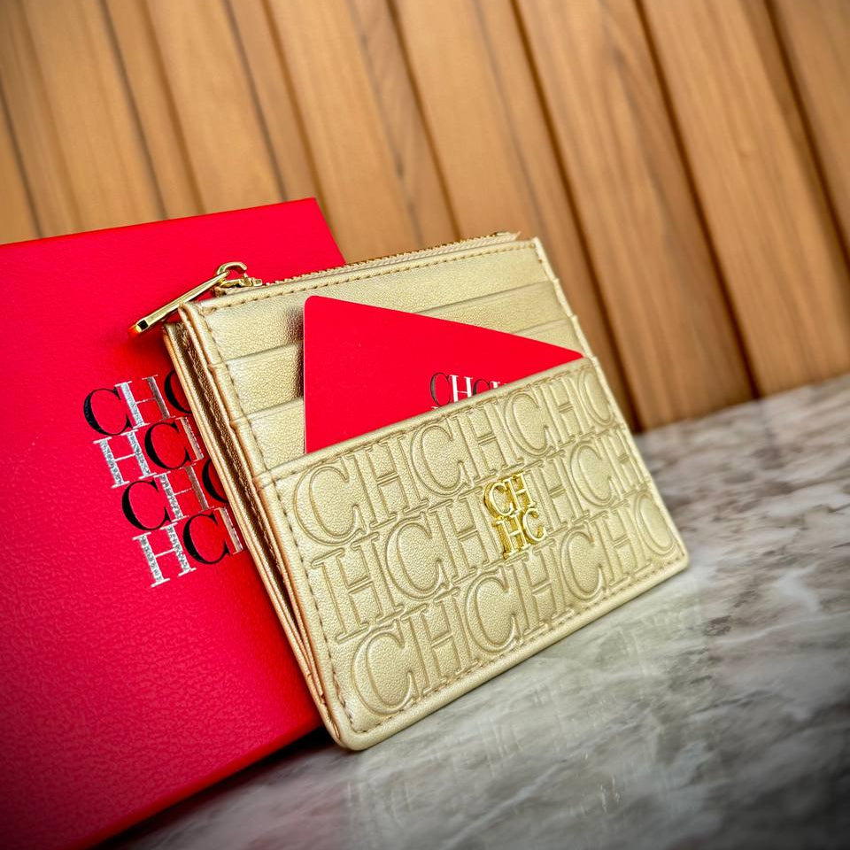 Carolina Herrera Logo Leather Card Holder & Zip Wallet 👛✨🖤