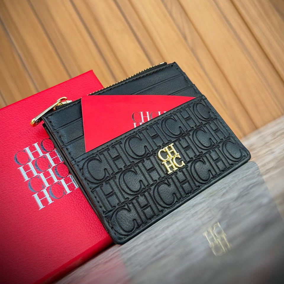 Carolina Herrera Logo Leather Card Holder & Zip Wallet 👛✨🖤