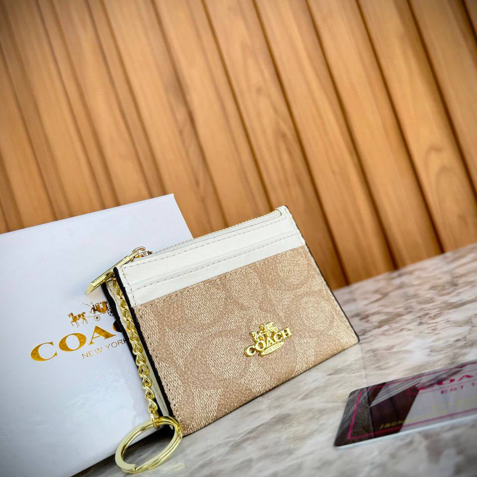 Coach Signature Canvas Mini Skinny ID Case in Brown 👜✨🔑