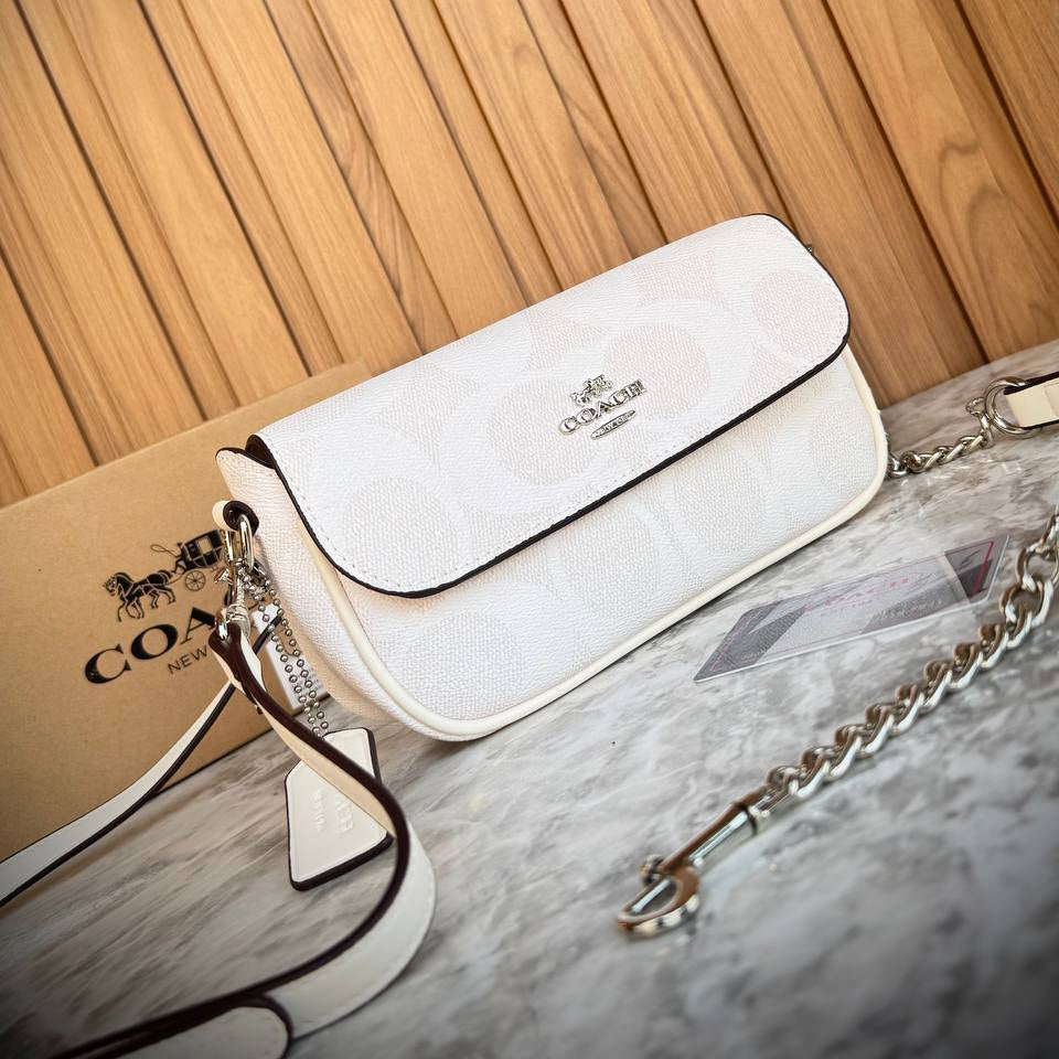 Coach Signature Canvas Convertible Crossbody Bag in Chalk/Saddle 👜✨🥐