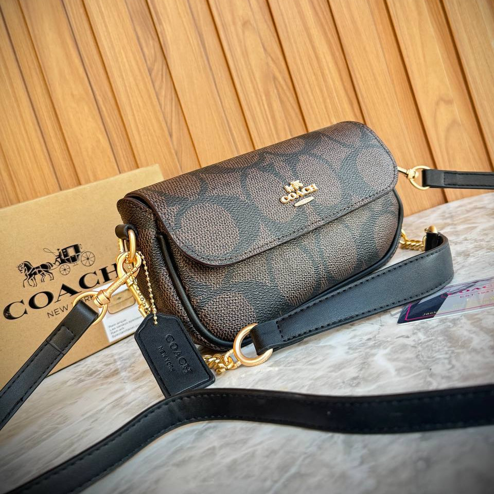 Coach Signature Canvas Convertible Crossbody Bag in Chalk/Saddle 👜✨🥐