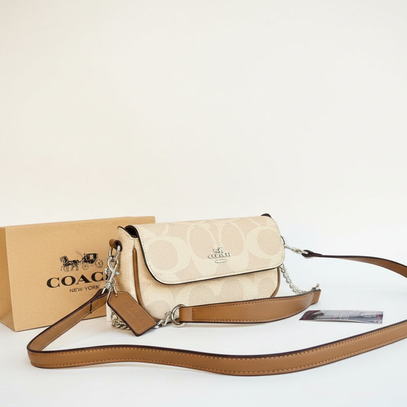 Coach Signature Canvas Convertible Crossbody Bag in Chalk/Saddle 👜✨🥐