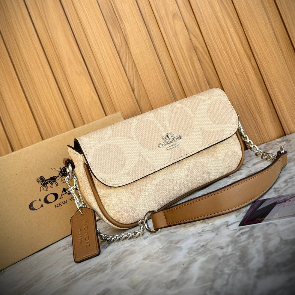 Coach Signature Canvas Convertible Crossbody Bag in Chalk/Saddle 👜✨🥐