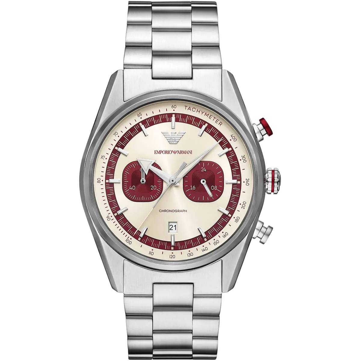 Emporio Armani Men's Chronograph Watch with Burgundy Accents ⌚️🍷✨