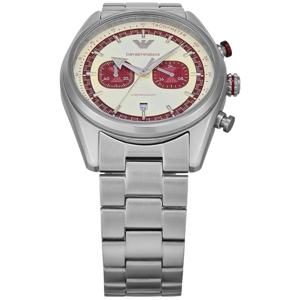 Emporio Armani Men's Chronograph Watch with Burgundy Accents ⌚️🍷✨