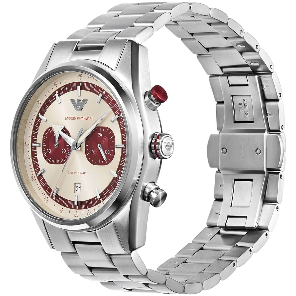 Emporio Armani Men's Chronograph Watch with Burgundy Accents ⌚️🍷✨
