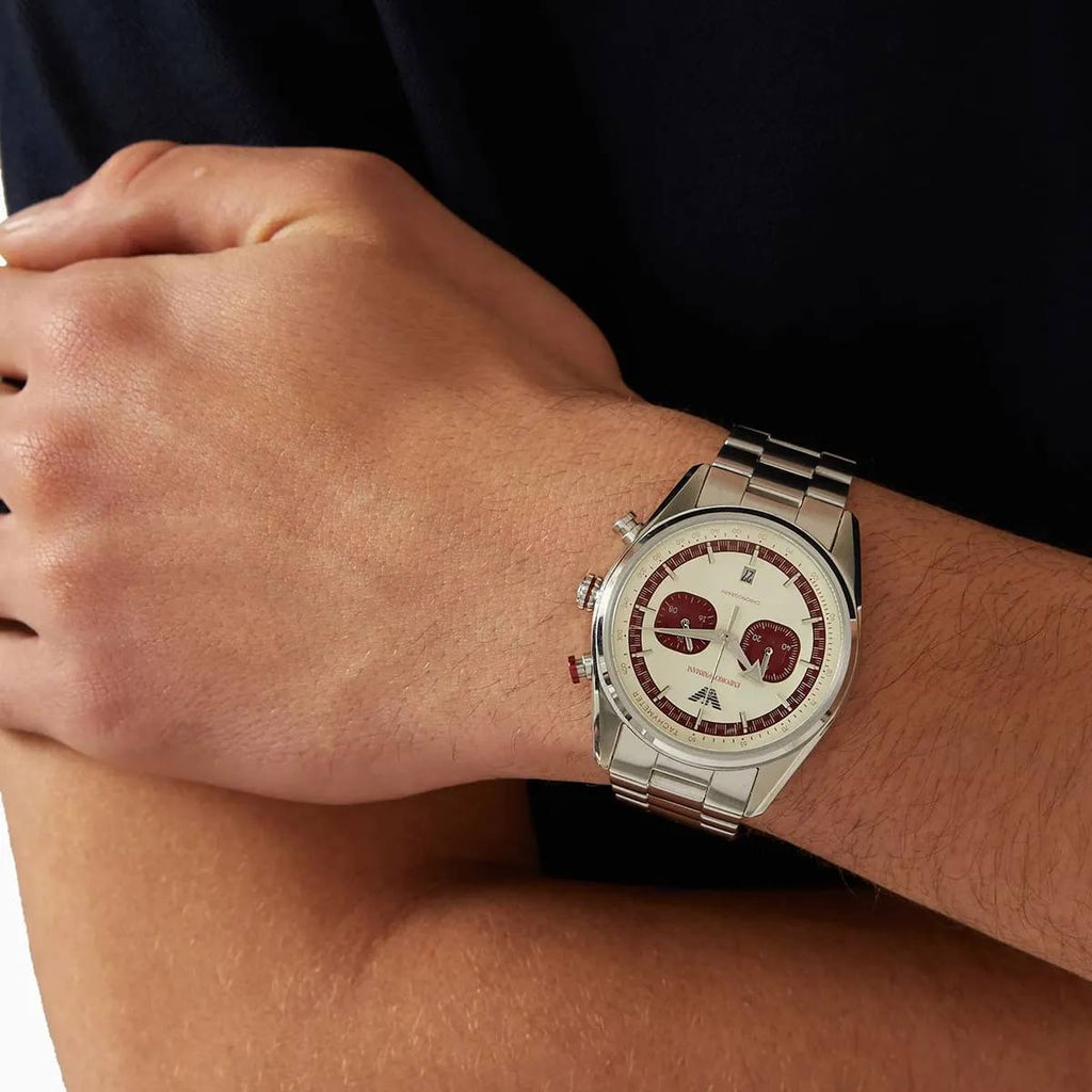 Emporio Armani Men's Chronograph Watch with Burgundy Accents ⌚️🍷✨