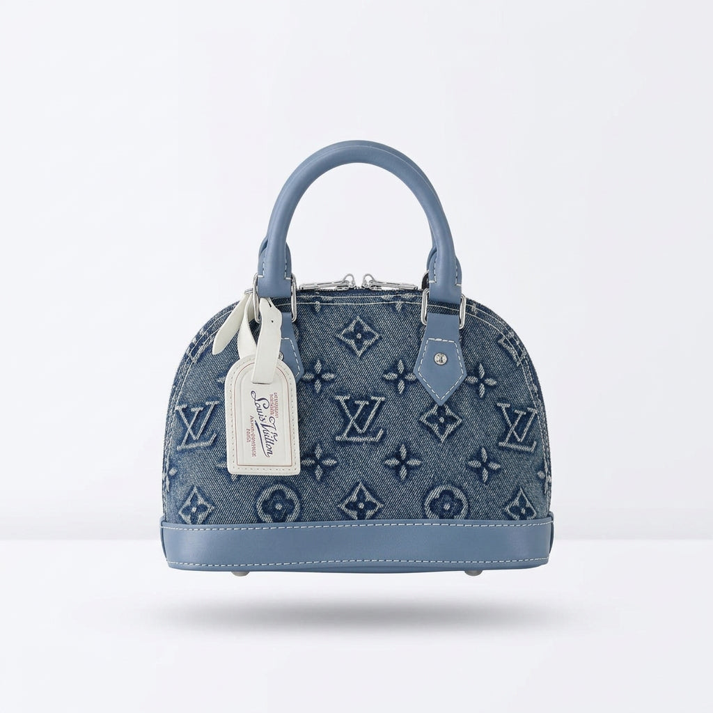Louis Vuitton Denim Monogram Handbag with Blue Leather Trim