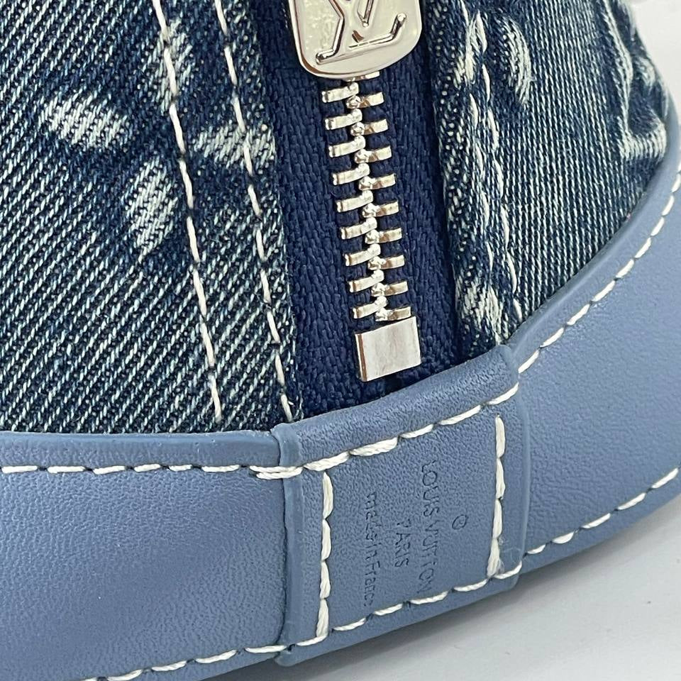 Louis Vuitton Denim Monogram Handbag with Blue Leather Trim
