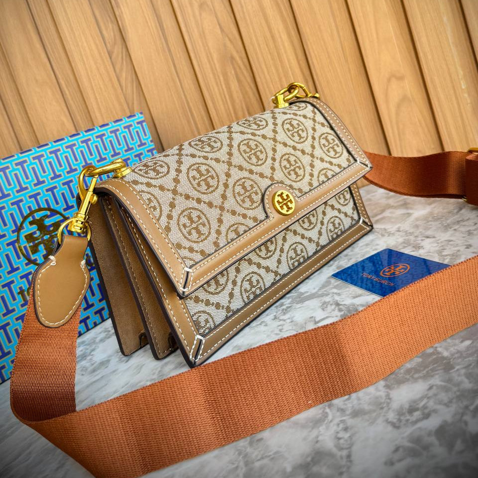 Tory Burch T-Monogram Jacquard Wallet on Chain in Navy Blue 👜✨💙