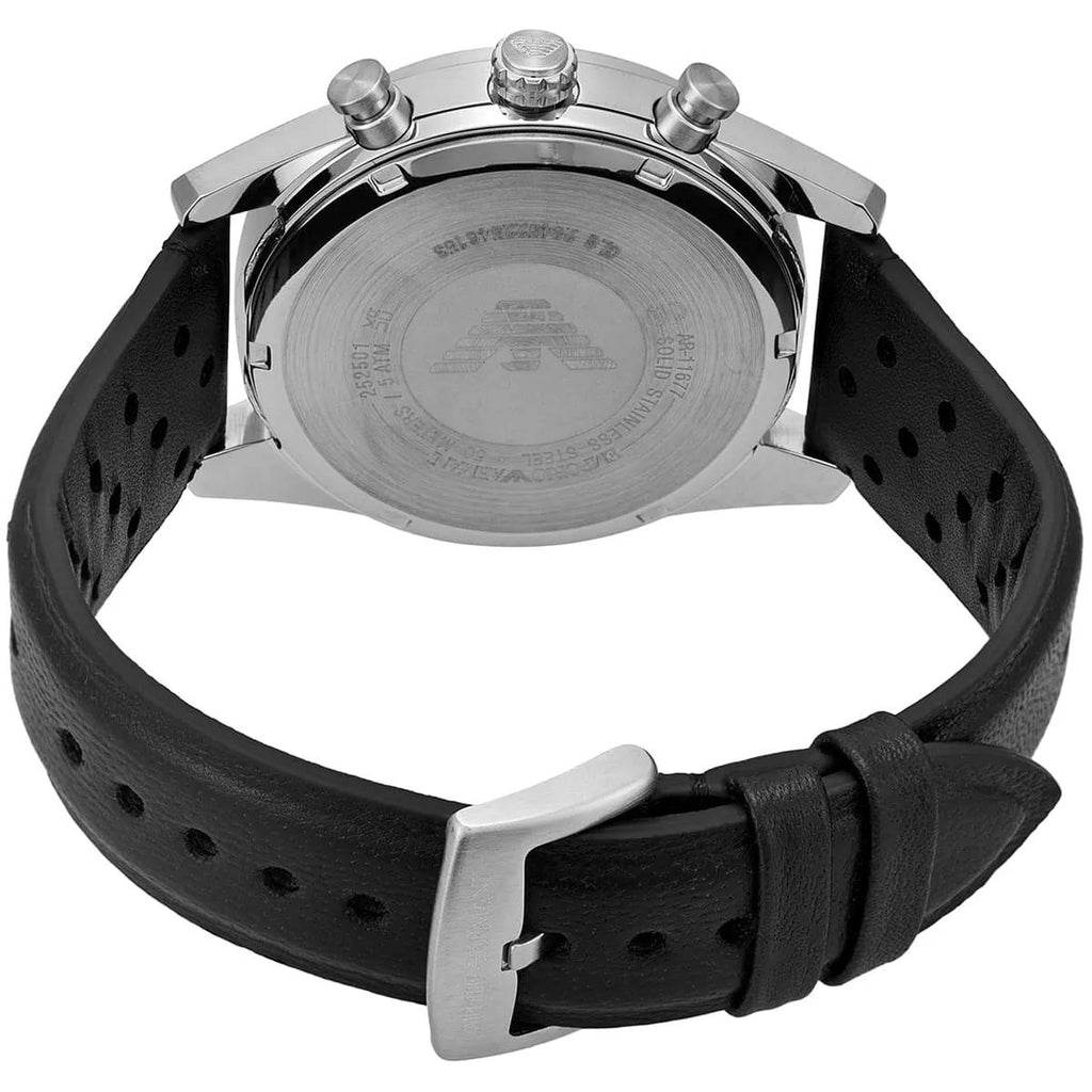 Emporio Armani Silver Chronograph Watch with Perforated Leather Strap ⌚️🔘🖤