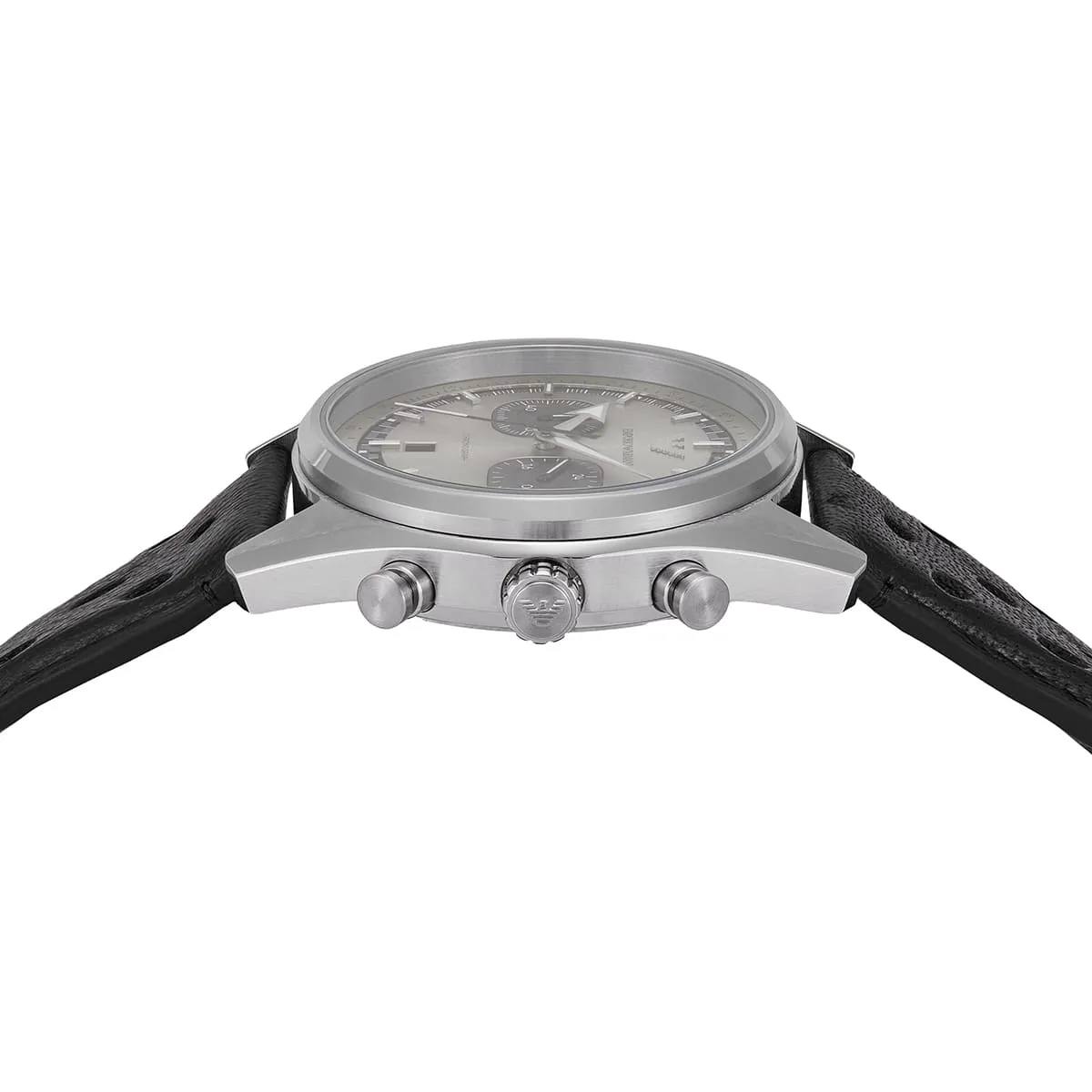 Emporio Armani Silver Chronograph Watch with Perforated Leather Strap ⌚️🔘🖤