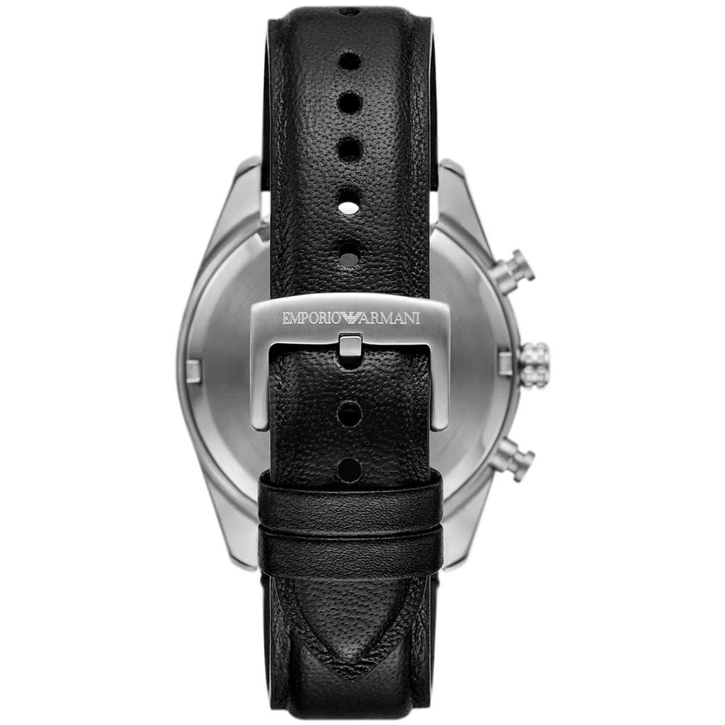 Emporio Armani Silver Chronograph Watch with Perforated Leather Strap ⌚️🔘🖤