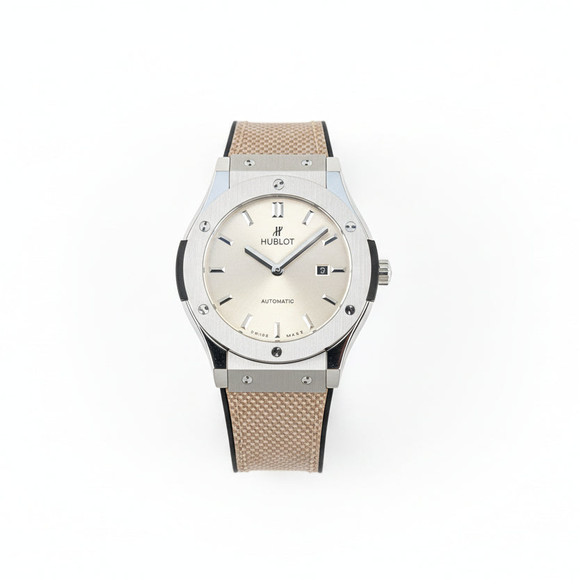 Hublot Classic Fusion Titanium with Beige Fabric Strap ⌚️✨🛡️