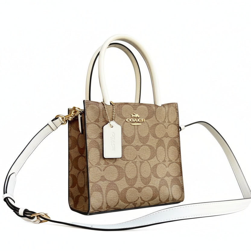 Coach Mini North South Tote in Signature Canvas with White Trim 👜✨🗽